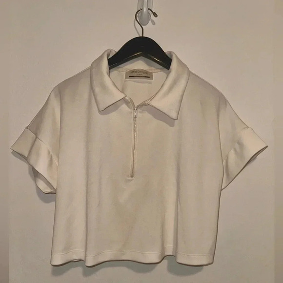 Lanston‎ Sport Cuff Sleeve Polo Shirt Half Zip in Ivory Sz L - Picture 3 of 6